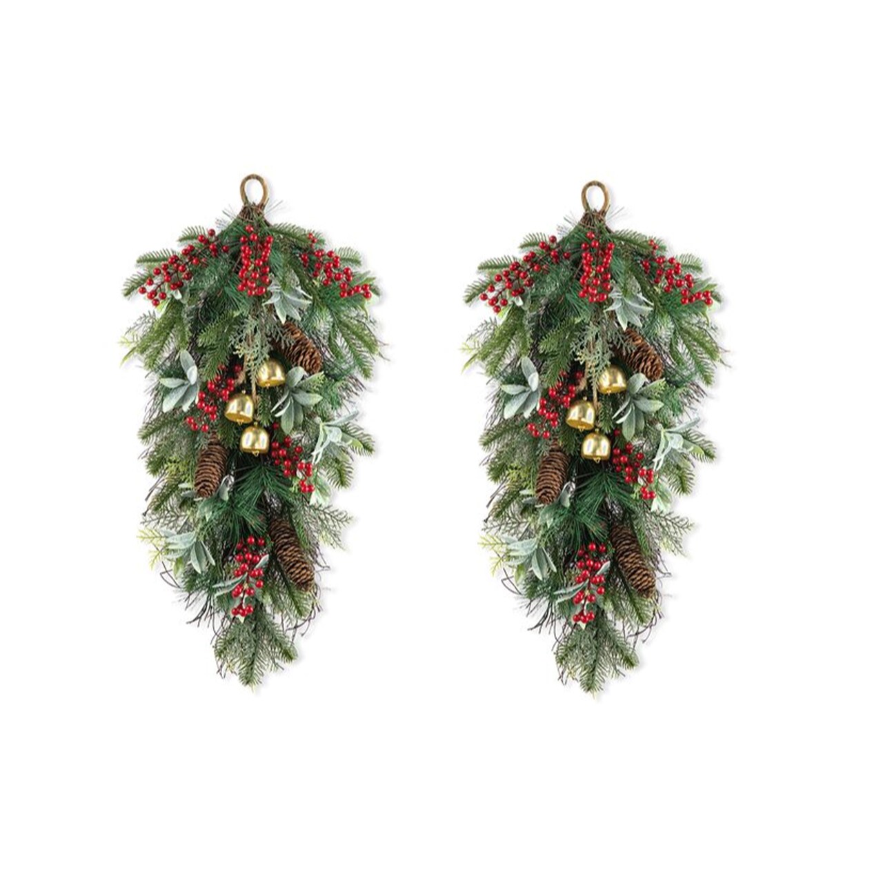 Set of 2/4 Christmas Berry Pinecone & Bell Teardrop Wreath Door Hanging Decor